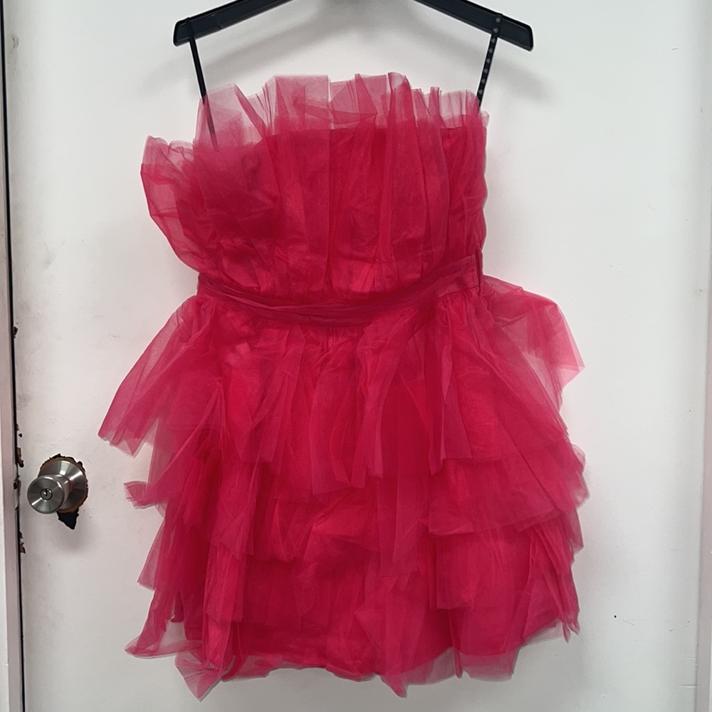 Missguided Pink Bandeau Ruffle Dress Tulle Size US 8 - Picture 4 of 15